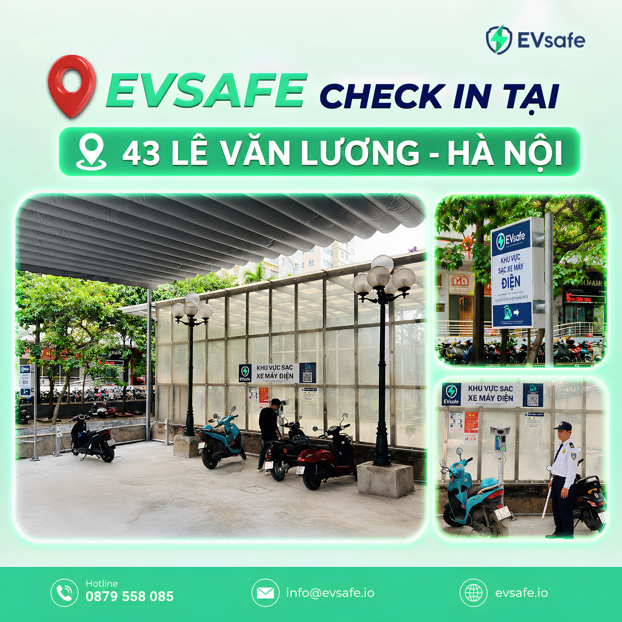 Trạm sạc xe máy điện EVsafe tại 43 Lê Văn Lương chinh thức hoạt động