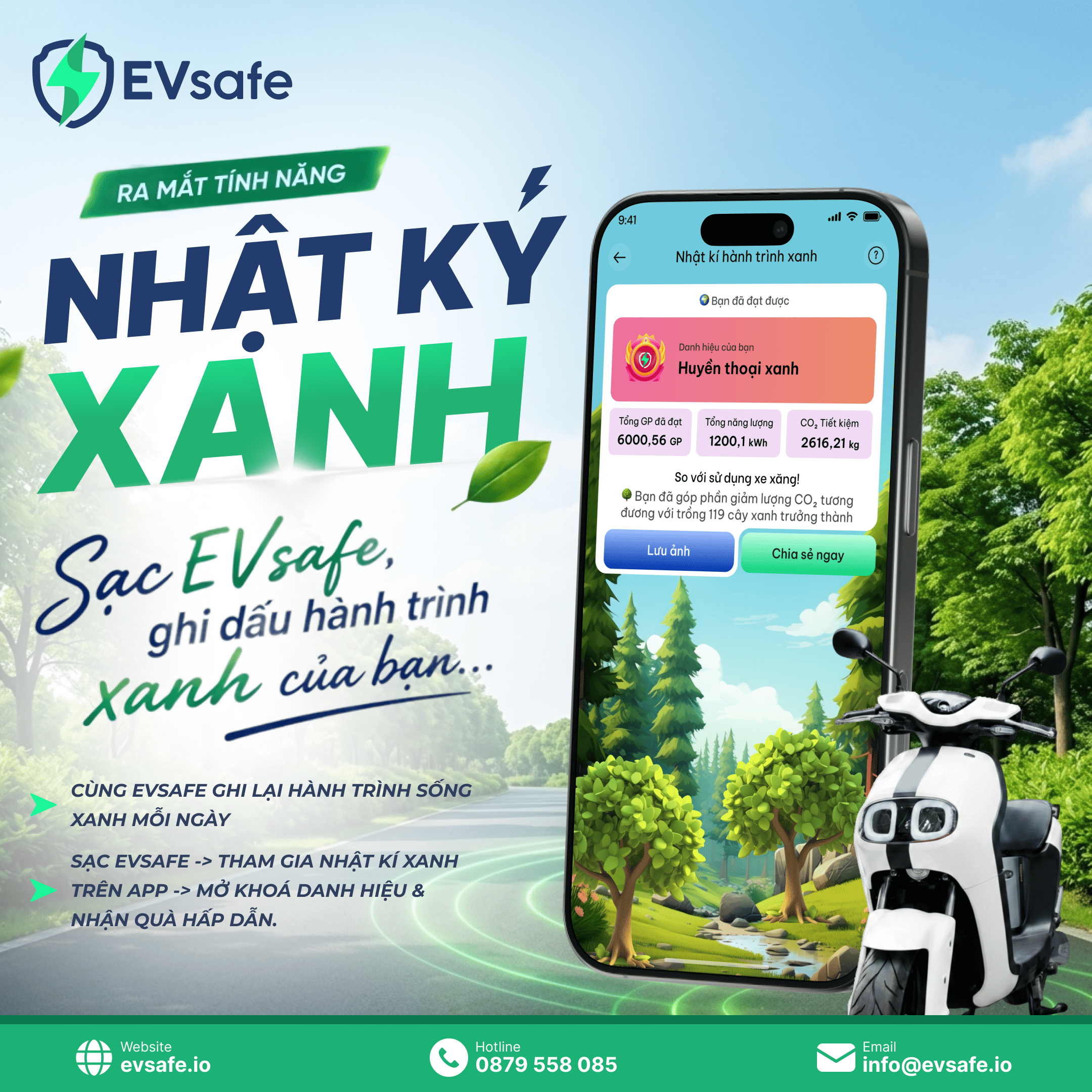 Tham gia Nhật Ký Xanh - Ghi dấu hành trình xanh, mở khóa danh hiệu và nhận quà cùng EVsafe
