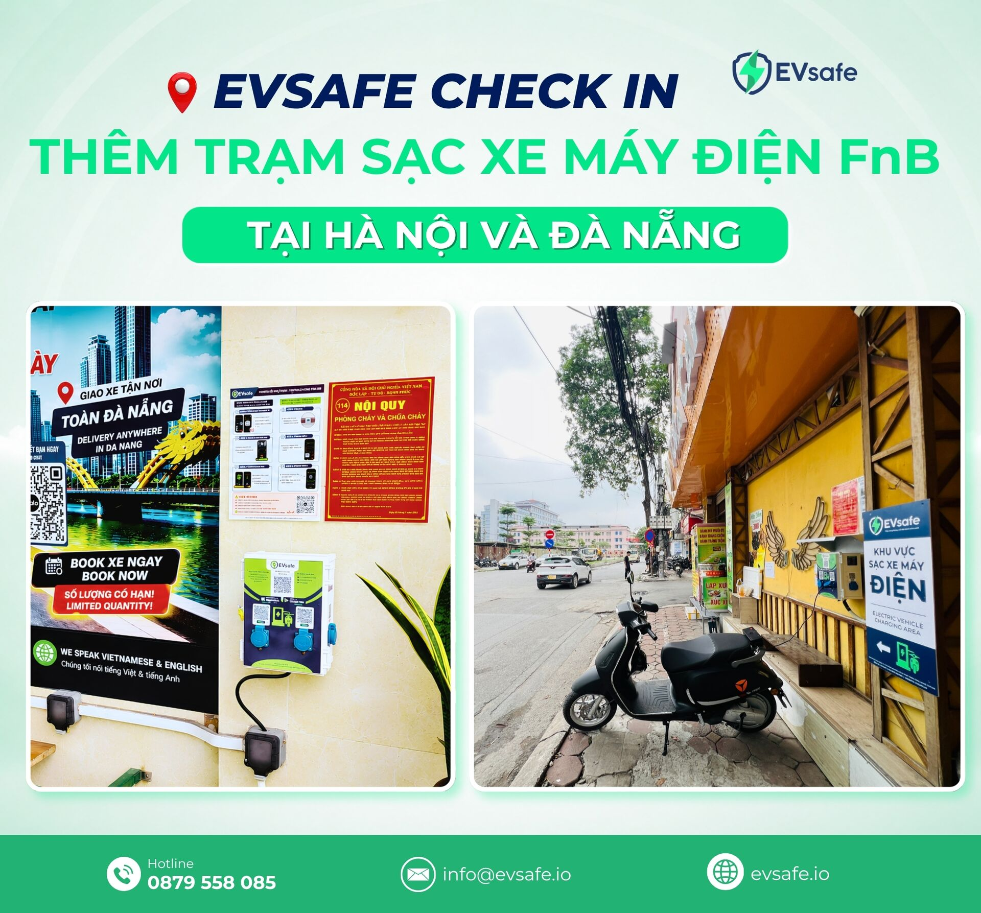 EVsafe liên tục mở rộng mạng lưới trạm sạc xe máy điện FnB