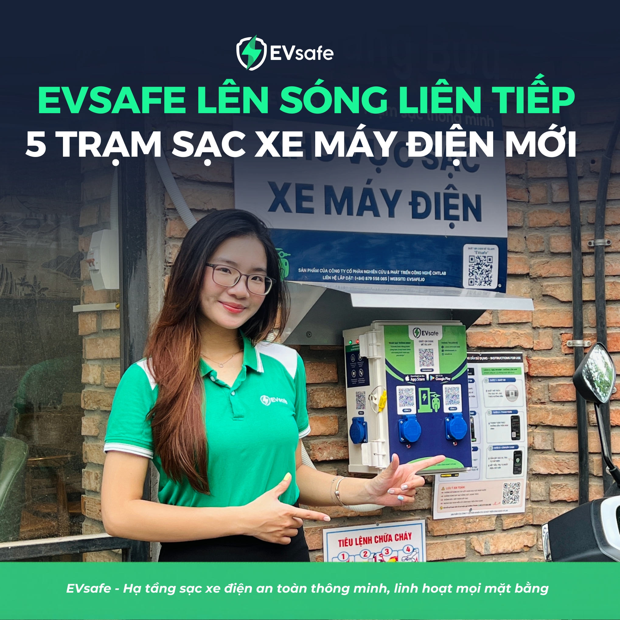 EVSAFE lên sóng liên tiếp 5 trạm sạc xe máy điện tại Hà Nội