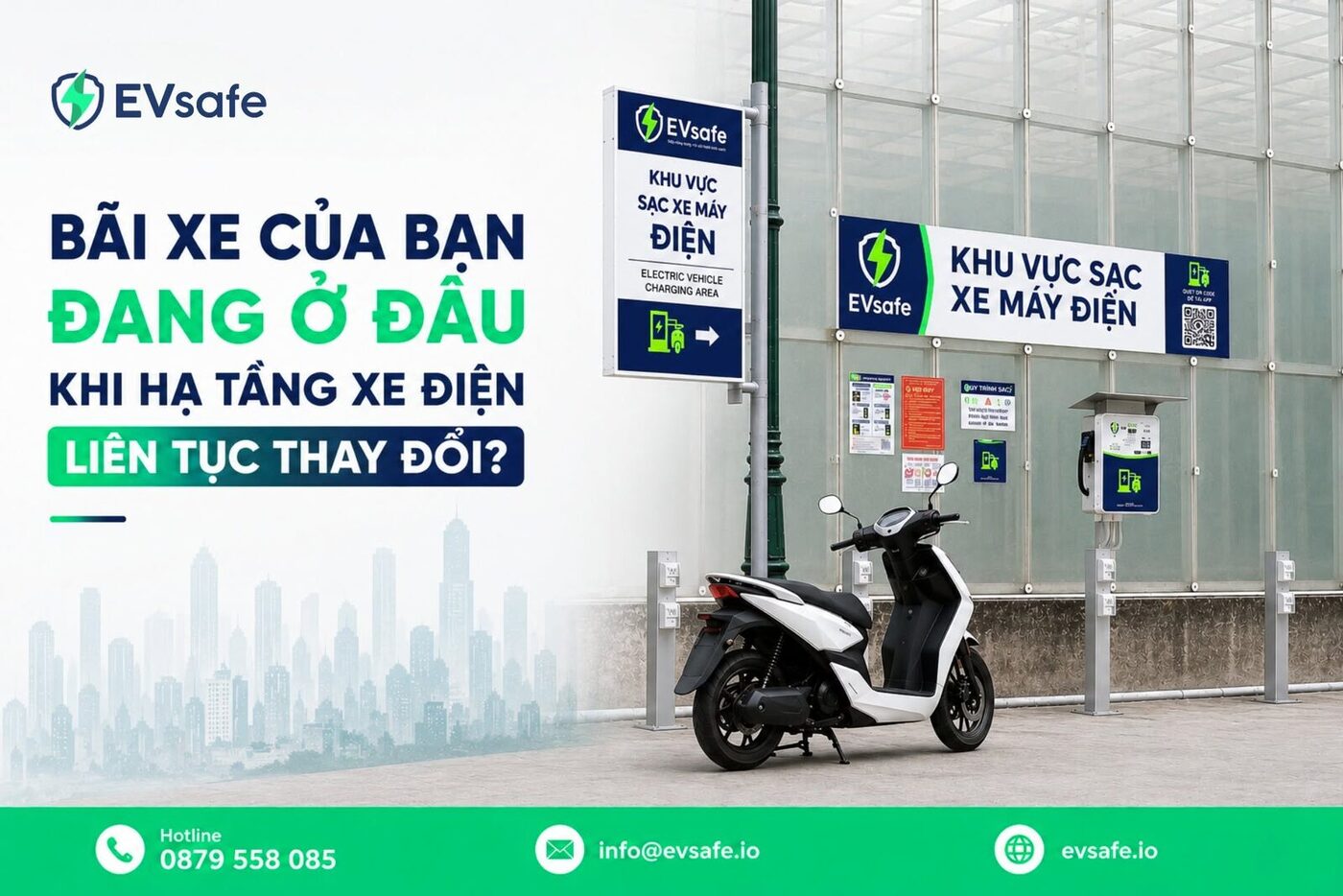 Trụ sạc xe máy điện ốp tường EVsafe 4 cổng