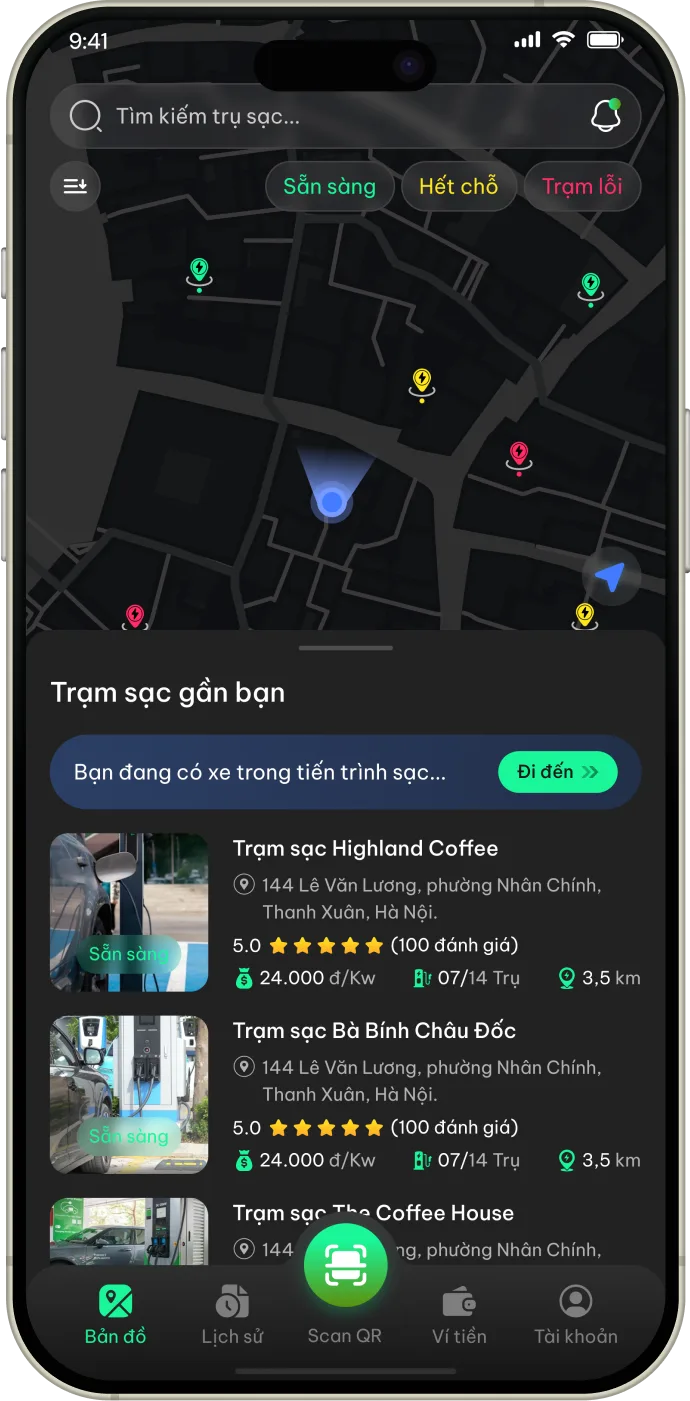 Quy trình sạc xe máy điện qua App EVsafe: Quét mã, chọn gói và thanh toán