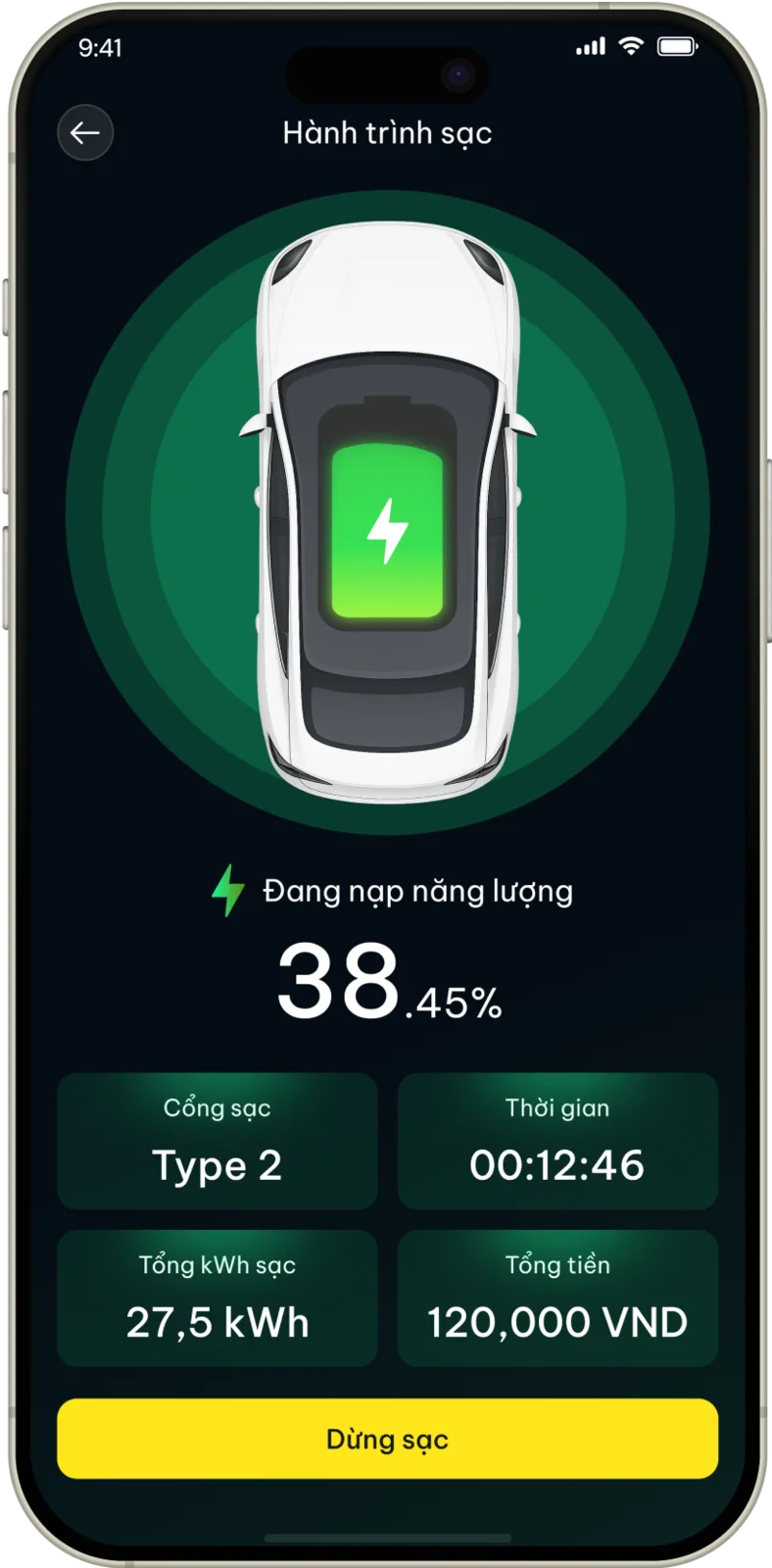 Giao diện App đổi pin EVsafe